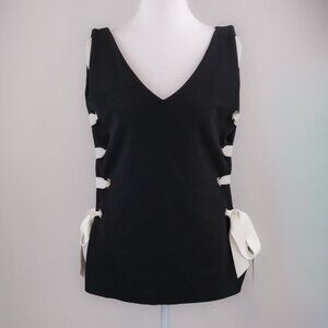 Chiara Boni La Petite Robe Agaty Lace Up Top, Black/White, Size US 10 (IT 46)